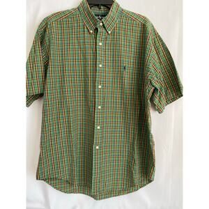 Ralph Lauren Blake Men L Short Sleeve Button‎ Shirt Green Plaid